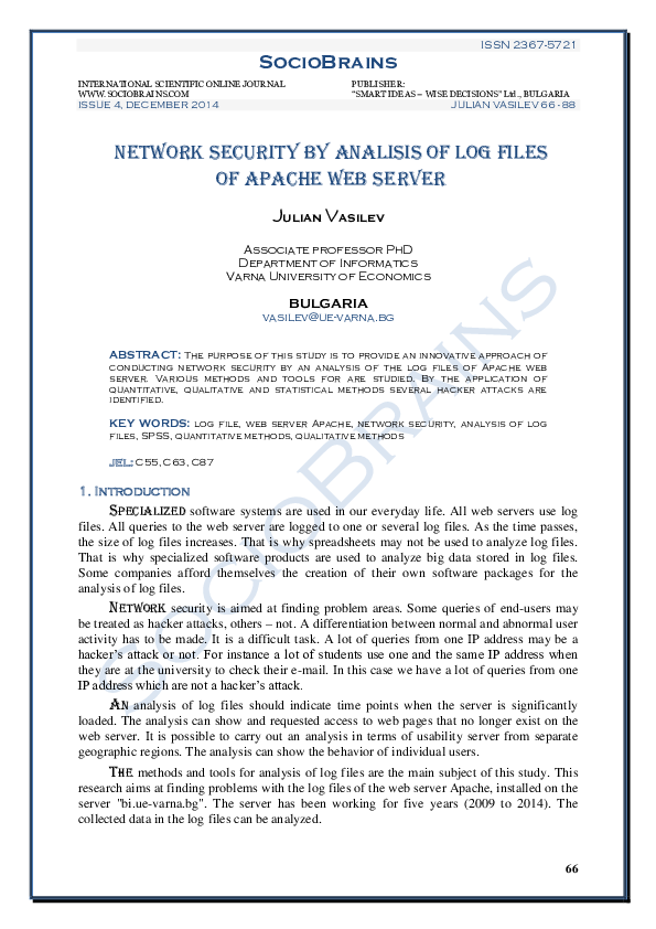 (PDF) Network Security by Analysis of Log Files of Apache Web Server