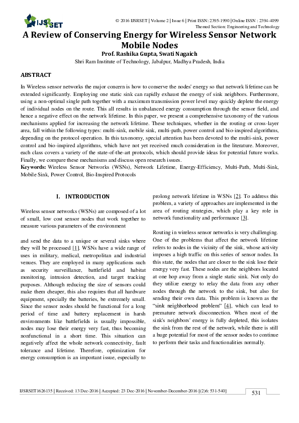 (PDF) A Review of Conserving Energy for Wireless Sensor Network Mobile