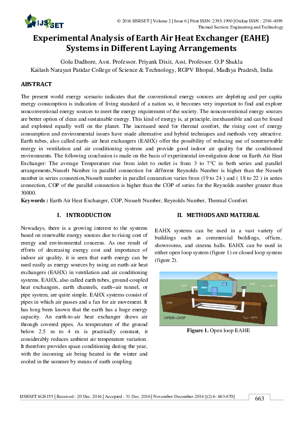 (PDF) Experimental Analysis of Earth Air Heat Exchanger (EAHE) Systems