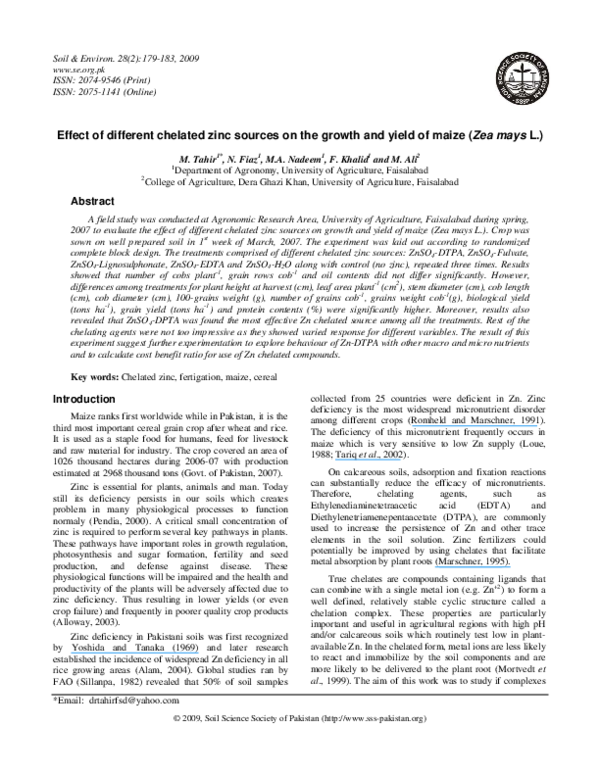 (PDF) Effect of different chelated zinc sources on the growth and yield