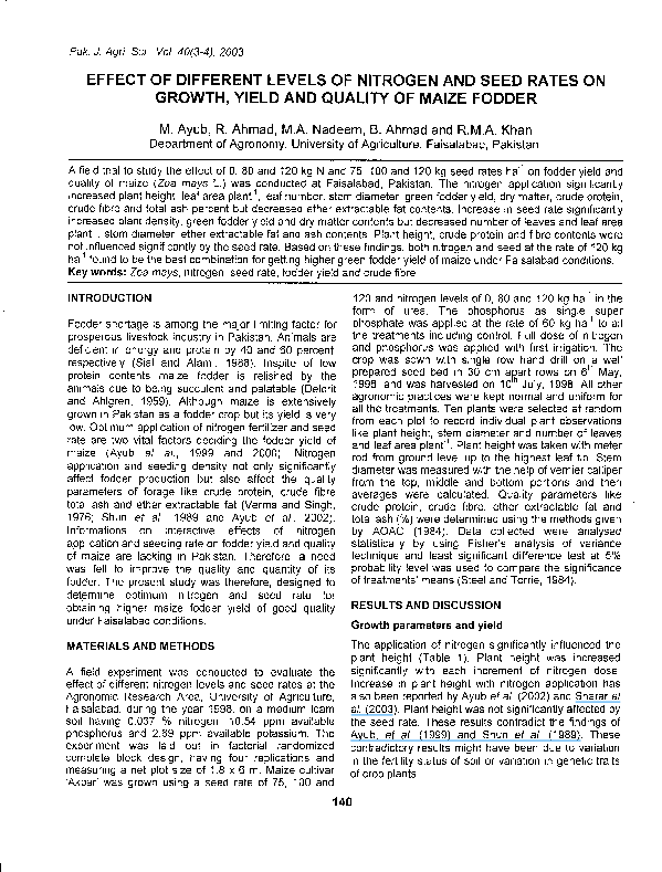 (PDF) Effect of Different Levels of Nitrogen and Seed Rates on Growth ...