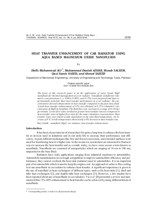 (PDF) HEAT TRANSFER ENHANCEMENT OF CAR RADIATOR USING AQUA BASED ...