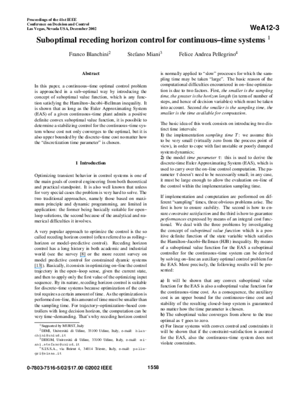 (PDF) Suboptimal receding horizon control for continuous-time systems