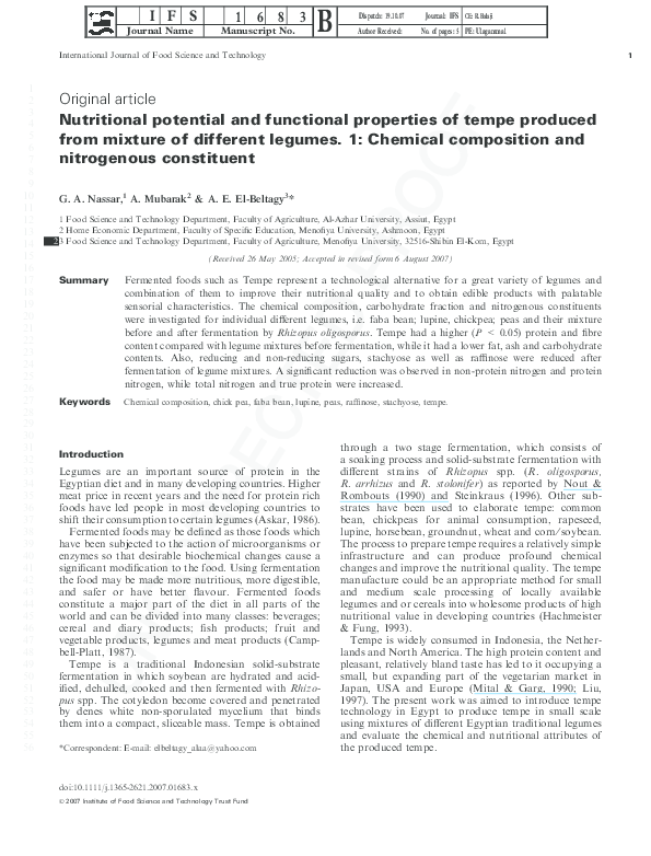 (PDF) Nutritional potential and functional properties of tempe produced ...