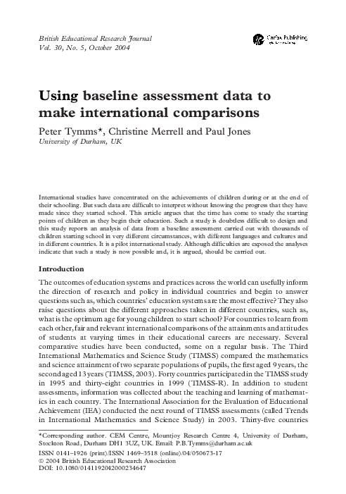 (PDF) Using baseline assessment data to make international comparisons