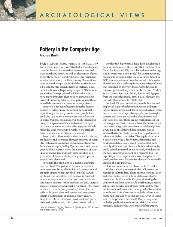 (PDF) Pottery in the Computer Age,” Biblical Archaeology Review 42 ...