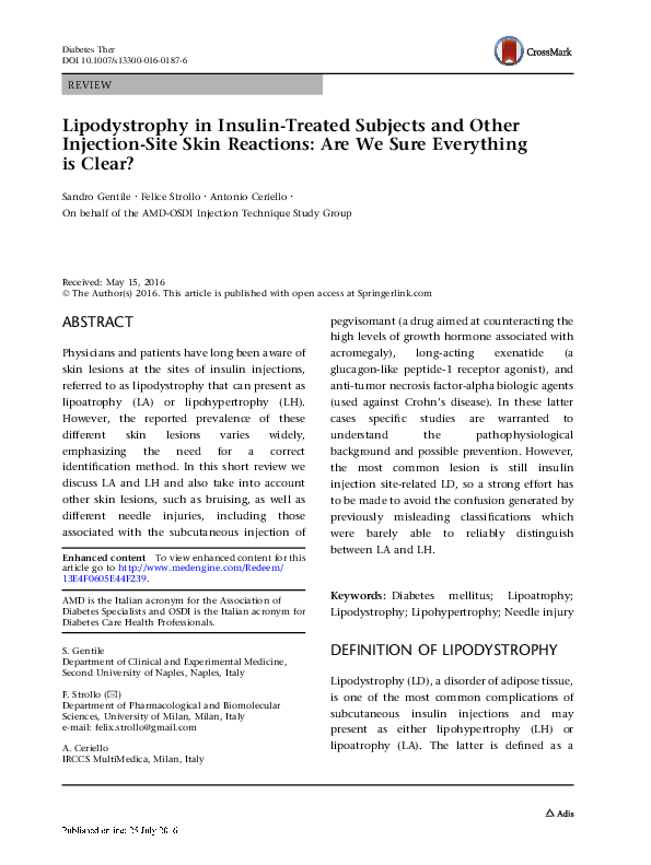 (PDF) Lipodystrophy in InsulinTreated Subjects and Other Injection