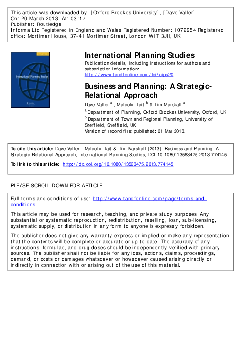 (PDF) Business and Planning: A Strategic-Relational Approach