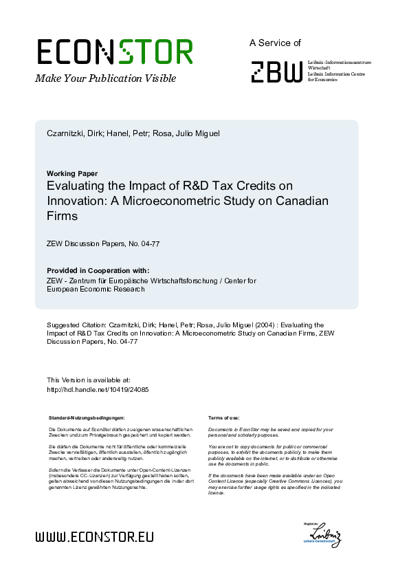 (PDF) Evaluating the impact of R&D tax credits on innovation: A ...