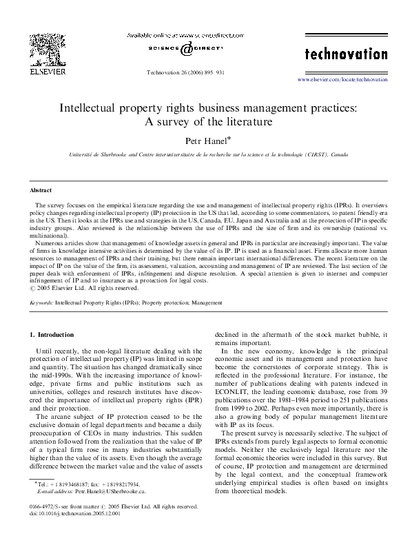 (PDF) Intellectual property rights business management practices: A ...