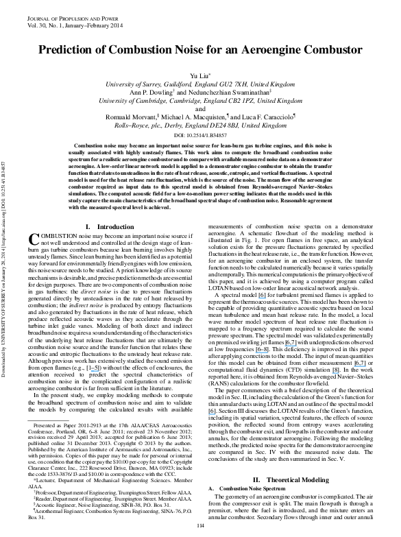 (PDF) Prediction of Combustion Noise for an Aeroengine Combustor N