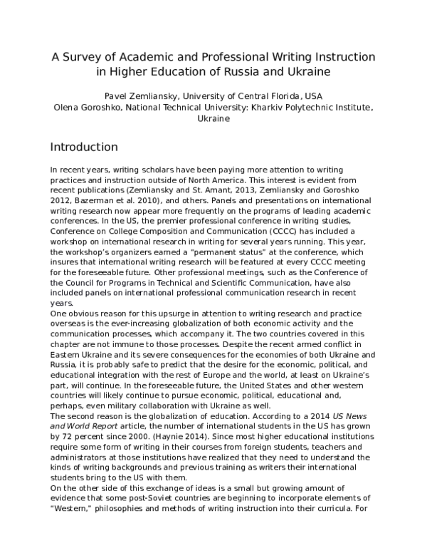 (DOC) A Survey of Academic and Professional Writing Instruction in ...