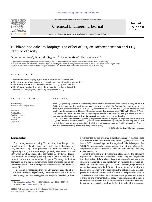 (PDF) Fluidized bed calcium looping: The effect of SO2 on sorbent ...