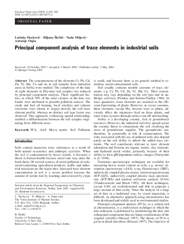 (PDF) Principal component analysis of trace elements in industrial soils
