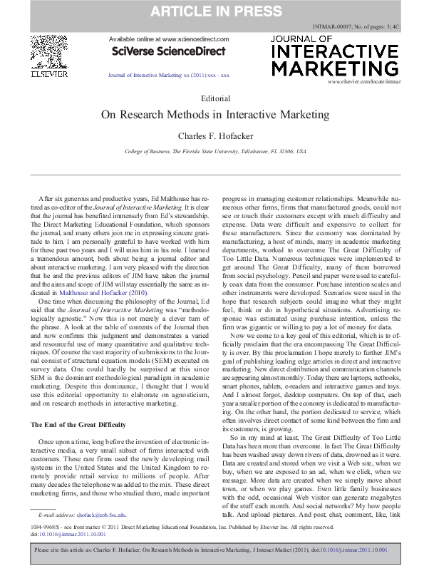 (PDF) On Research Methods in Interactive Marketing