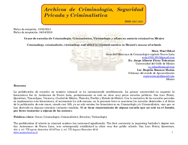 (PDF) Censo de escuelas de Criminología, Criminalística, Victimología y