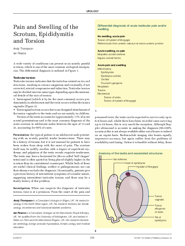 (PDF) Pain and Swelling of the Scrotum, Epididymitis and Torsion Ian