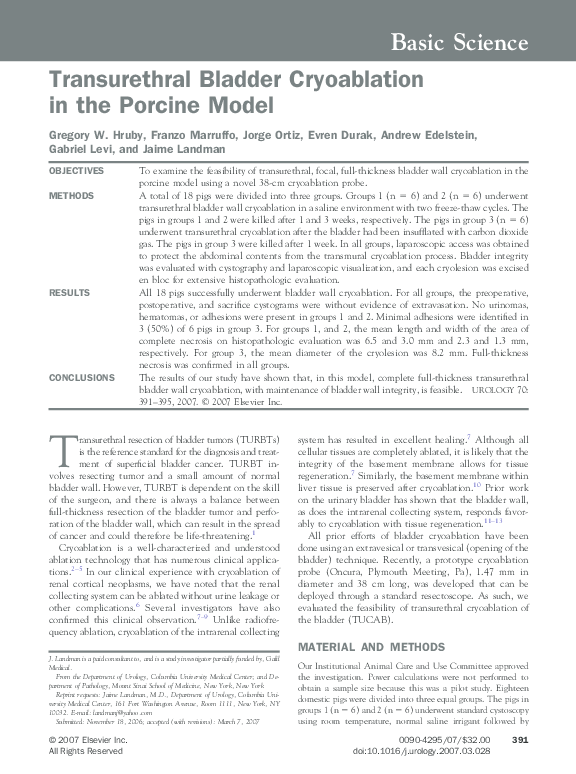 (PDF) Transurethral Bladder Cryoablation in the Porcine Model