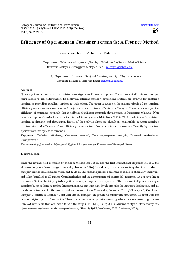 (PDF) Efficiency of Operations in Container Terminals: A Frontier Method