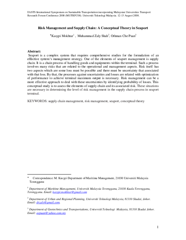 (PDF) Risk Management and Supply Chain: A Conceptual Theory in Seaport