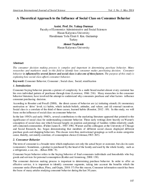 (PDF) A Theoretical Approach to the Influence of Social Class on ...