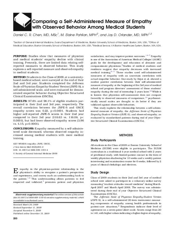 (PDF) Comparing a Self-Administered Measure of Empathy with Observed ...