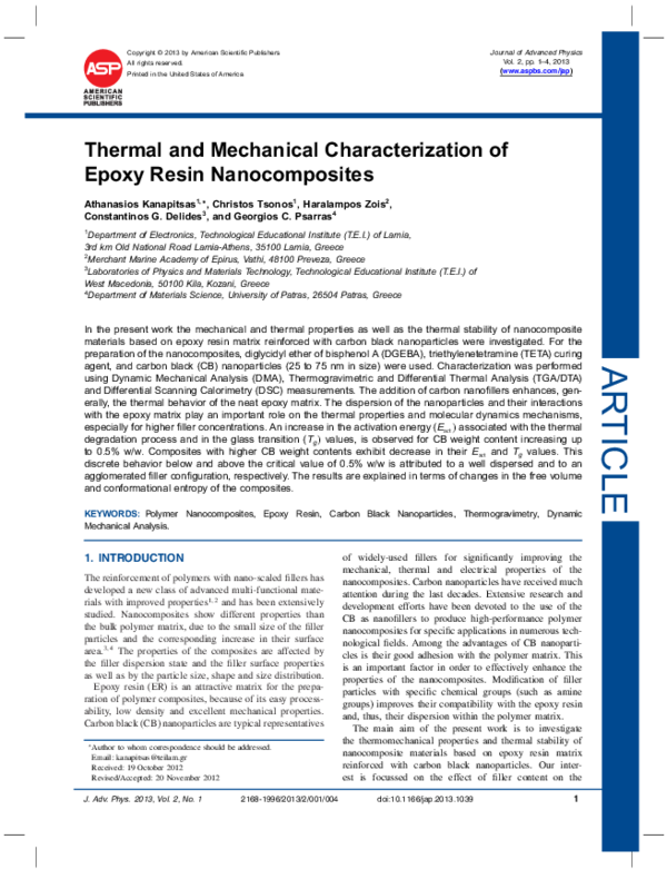 (PDF) Thermal and Mechanical Characterization of Epoxy Resin Nanocomposites
