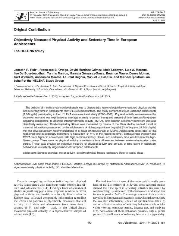 (PDF) Objectively Measured Physical Activity and Sedentary Time in ...