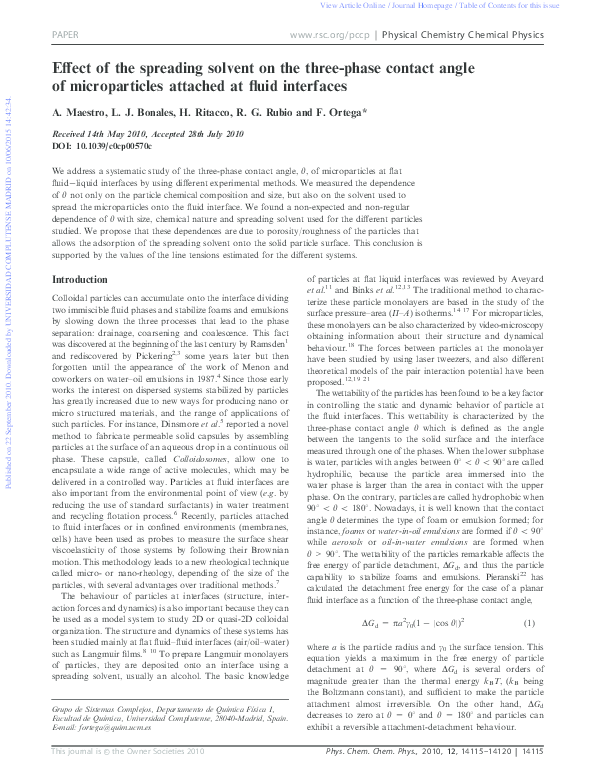 (PDF) Effect of the spreading solvent on the threephase contact angle