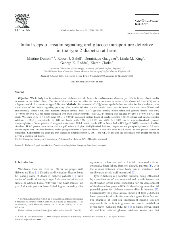 (PDF) Initial steps of insulin signaling and glucose transport are ...