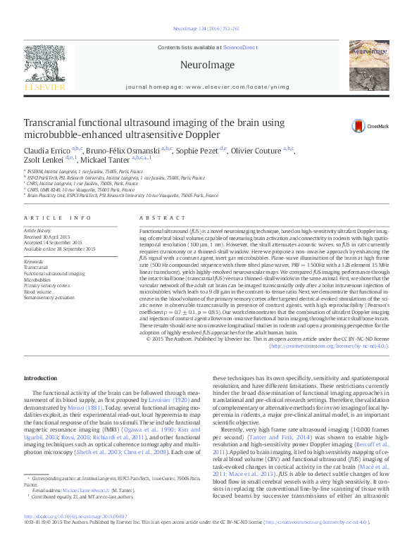 (PDF) Transcranial functional ultrasound imaging of the brain using ...