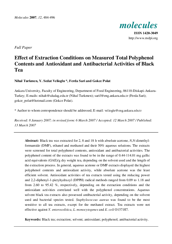 (PDF) Effect of Extraction Conditions on Measured Total Polyphenol ...