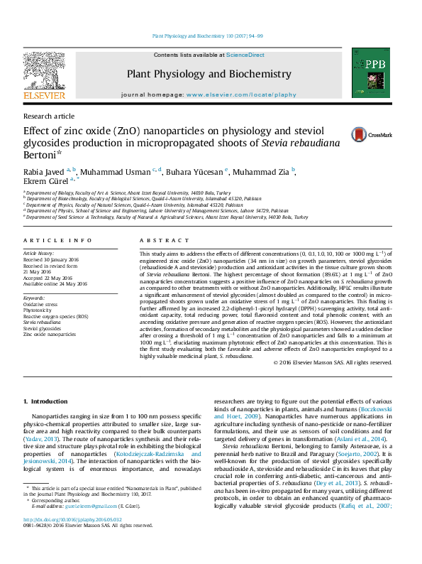 (PDF) Effect of zinc oxide (ZnO) nanoparticles on physiology and ...
