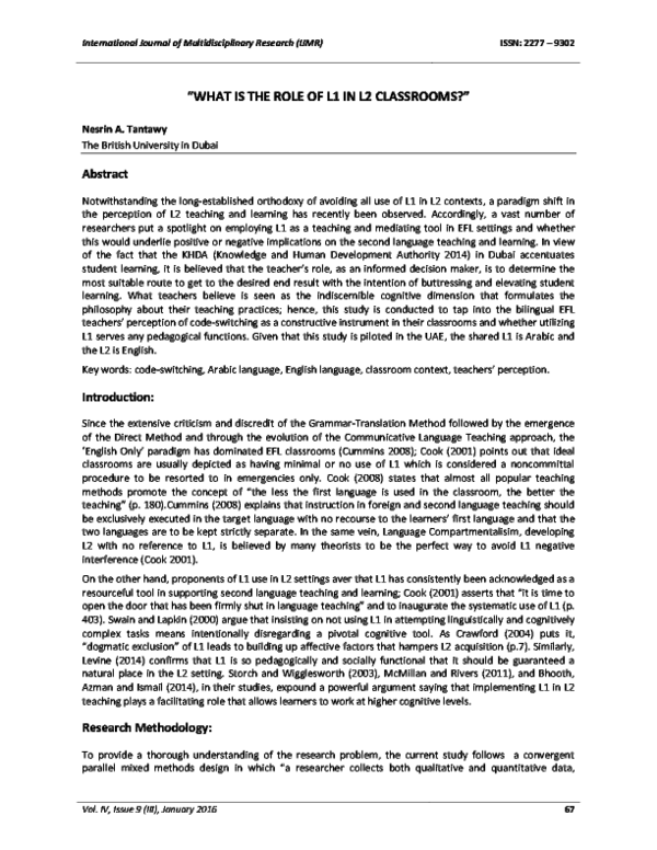 (PDF) What is the role of L1 in L2 classrooms?