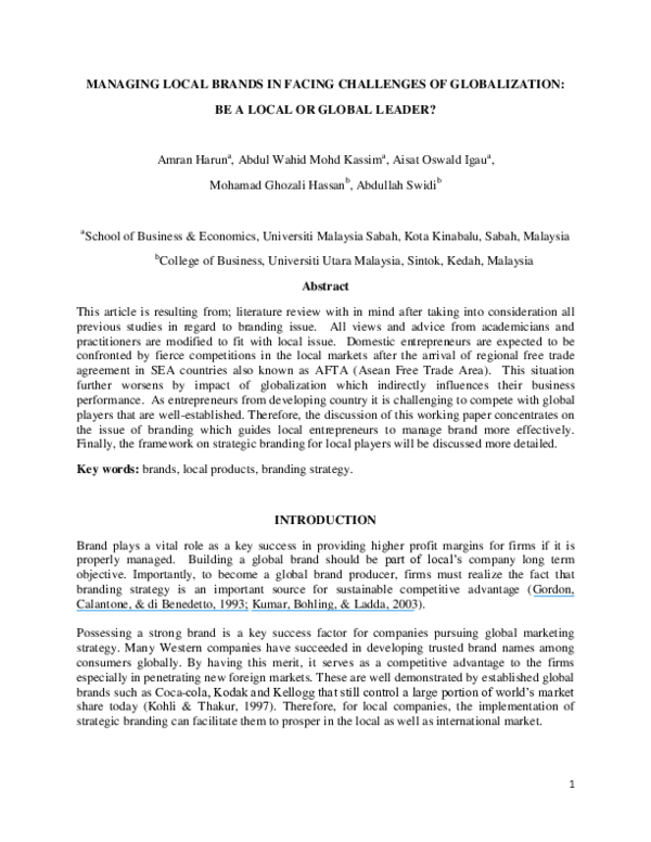 (PDF) Managing local brands in facing challenges of globalization: Be a ...