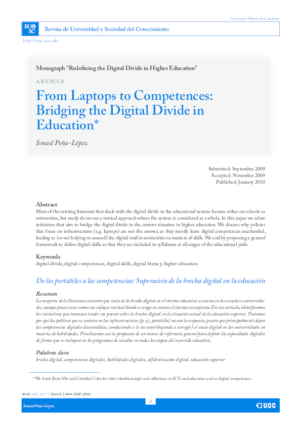 (PDF) From Laptops to Competences: Bridging the Digital Divide in Education