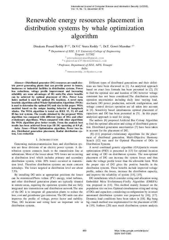 (PDF) Renewable energy resources placement in distribution systems by ...