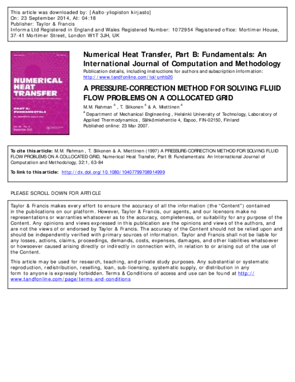 (PDF) A Pressure-Correction Method for Solving Fluid Flow Problems on a ...