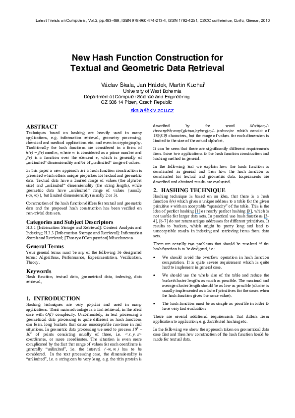 (PDF) New hash function construction for textual and geometric data ...