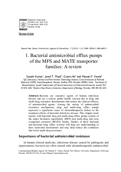 (PDF) Bacterial antimicrobial efflux pumps of the MFS and MATE ...