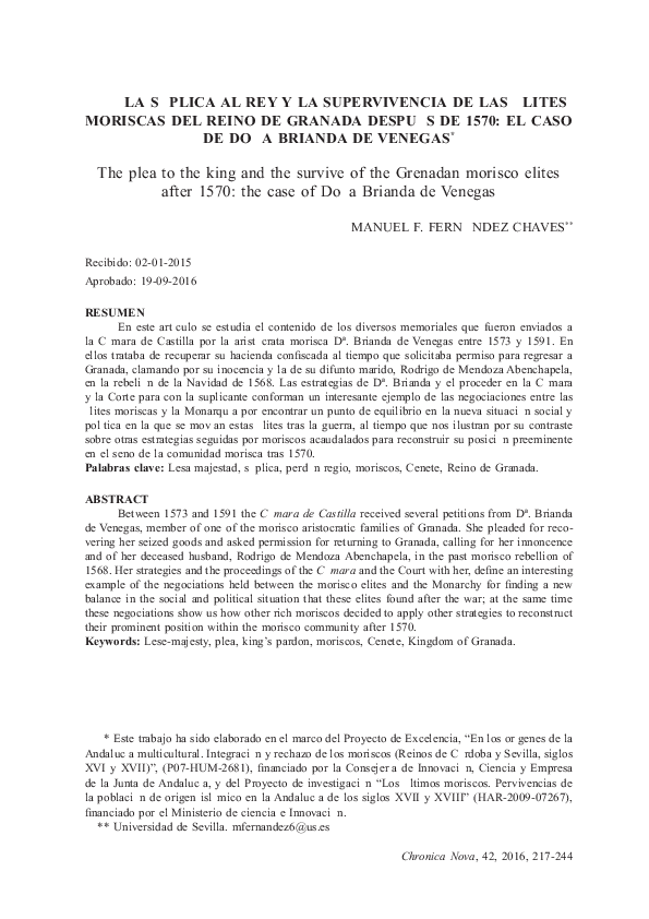 (PDF) LA SÚPLICA AL REY Y LA SUPERVIVENCIA DE LAS ÉLITES MORISCAS DEL ...