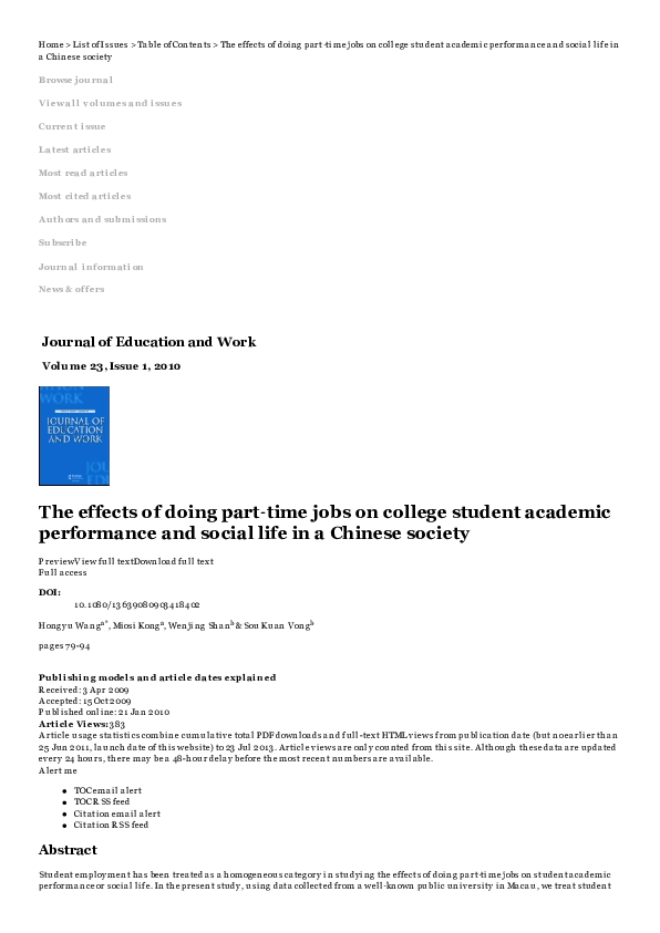 (PDF) Journal of Education and Work The effects of doing part‐time jobs ...