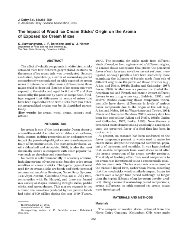 (PDF) The impact of wood ice cream sticks' origin on the aroma of exposed ice cream mixes
