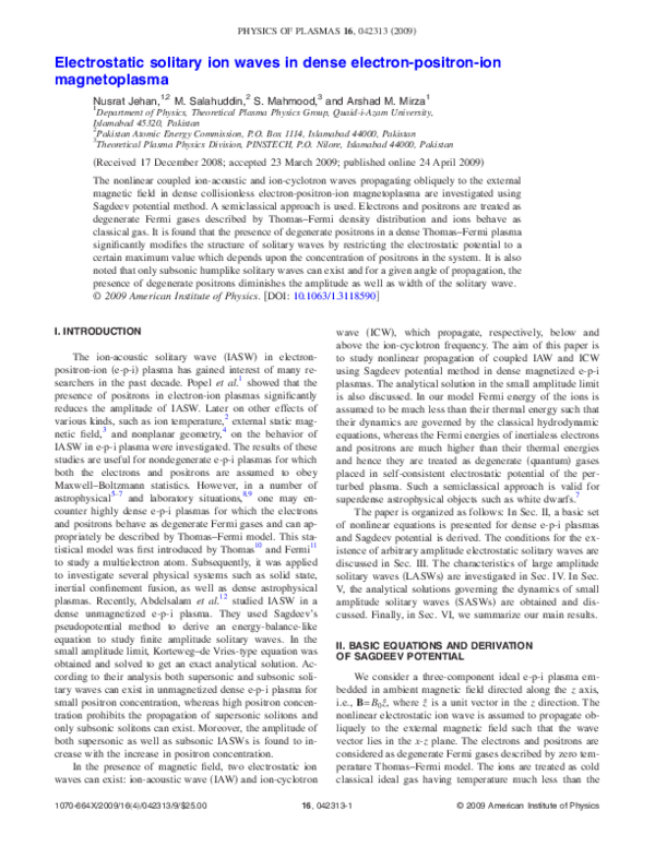 (PDF) Electrostatic solitary ion waves in dense electron-positron-ion ...