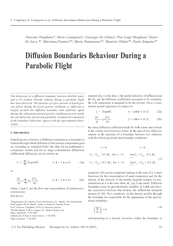 (PDF) Diffusion boundaries behaviour during a parabolic flight