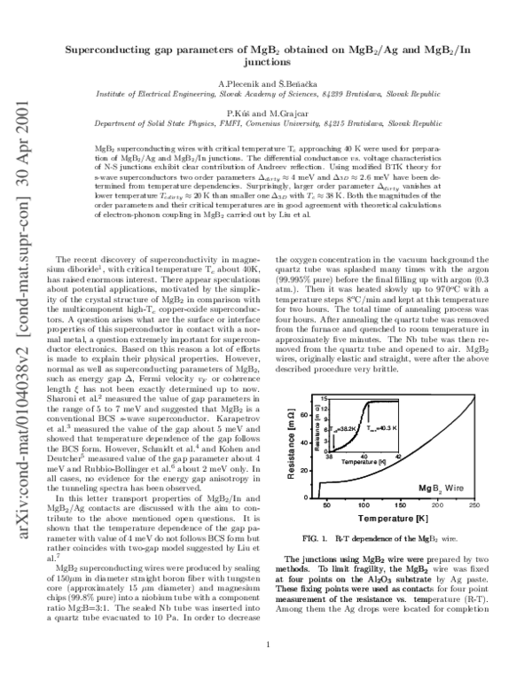 (PDF) Superconducting gap parameters of MgB 2 obtained on MgB 2 /Ag and