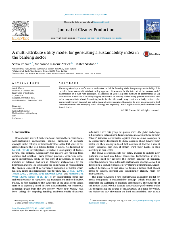 (PDF) A multi-attribute utility model for generating a sustainability ...