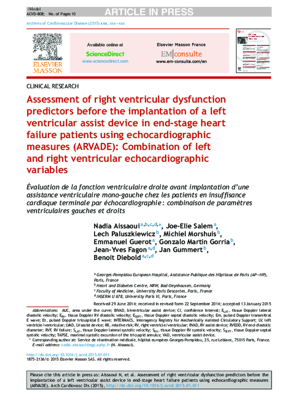 (PDF) Assessment of right ventricular dysfunction predictors before the ...