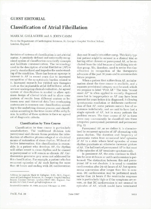 (PDF) Classification of atrial fibrillation