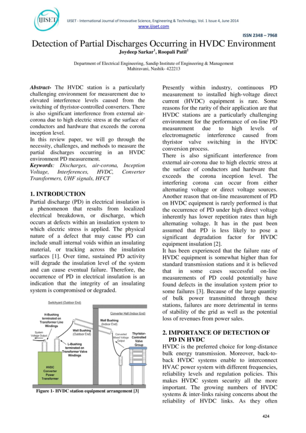 (PDF) Detection of Partial Discharges Occurring in HVDC Environment